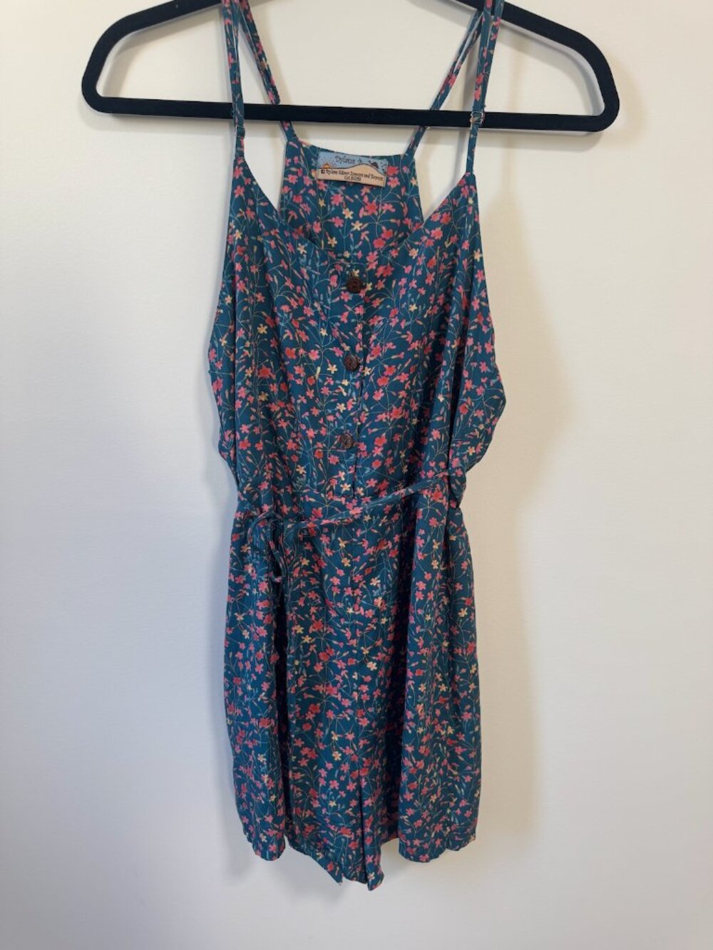 Dylons Teal Floral Tie-Waist Romper One Size Fits Like Small